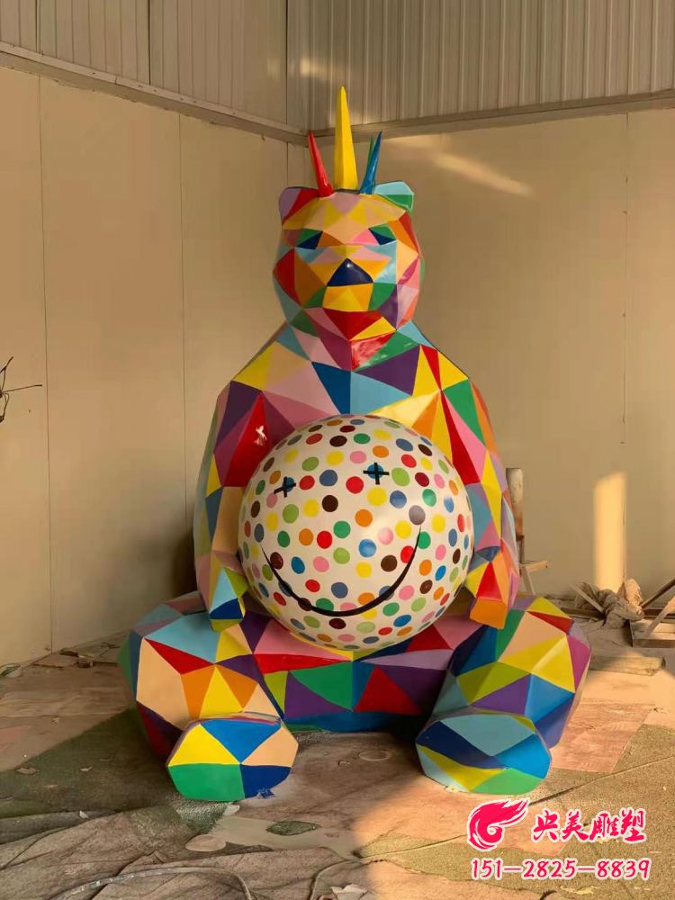 切面幾何熊-玻璃鋼幾何抽象動物雕塑熊圖片