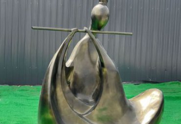 吹笛子人物雕塑-玻璃鋼仿銅抽象吹笛音樂(lè)人物雕塑