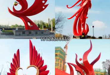 不銹鋼鳳凰雕塑-金屬抽象鳳凰天鵝標(biāo)志性戶外園林大型擺件