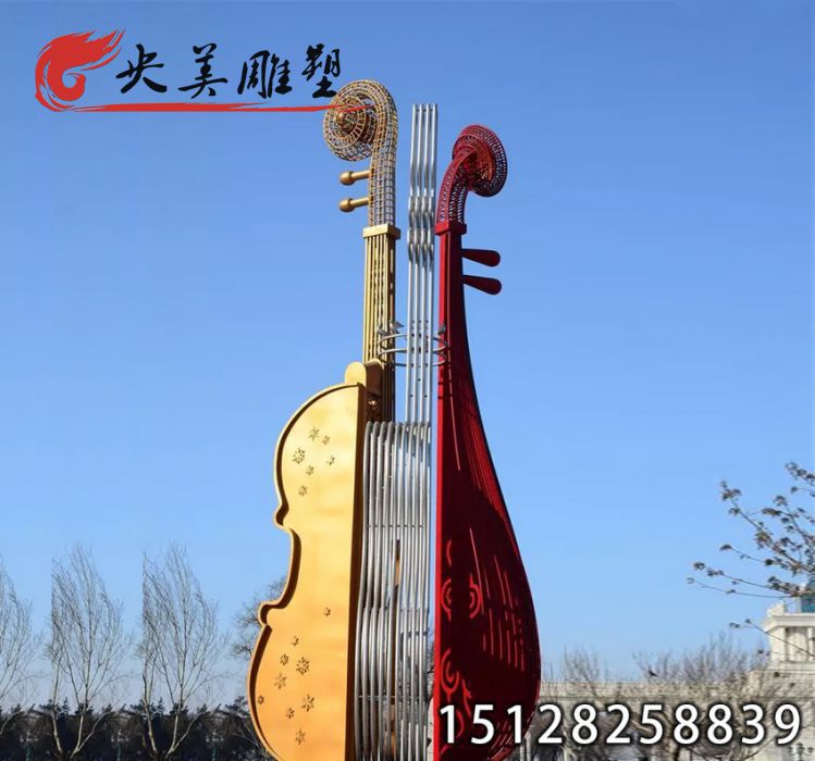 不銹鋼大提琴雕塑-校園戶外廣場城市標(biāo)志性景觀雕塑圖片