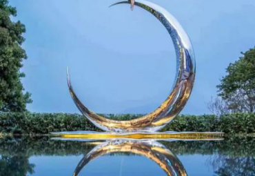 不銹鋼月亮雕塑-園林景觀廣場(chǎng)大型水景雕塑