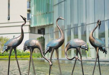 鑄銅仙鶴雕塑，庭院水景公園銅雕仙鶴雕塑