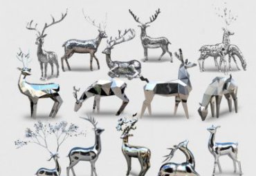 不銹鋼小鹿雕塑，簡約幾何鹿不銹鋼鏤空鹿園林草坪售樓處景觀