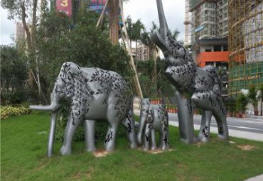 廣場不銹鋼鏤空大象雕塑