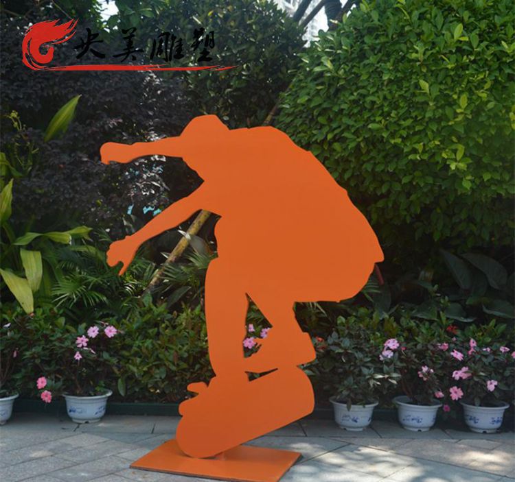 廣場(chǎng)不銹鋼剪影滑板人物雕塑圖片