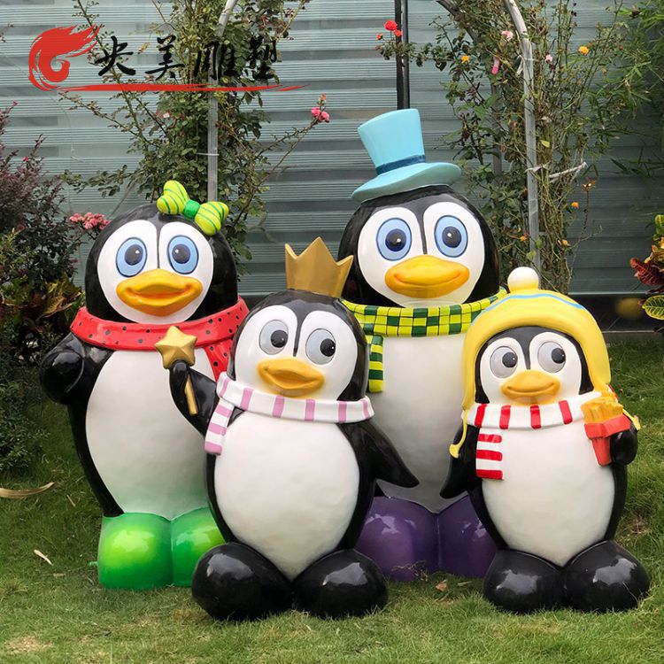 游樂園擺放玻璃鋼卡通企鵝雕塑圖片