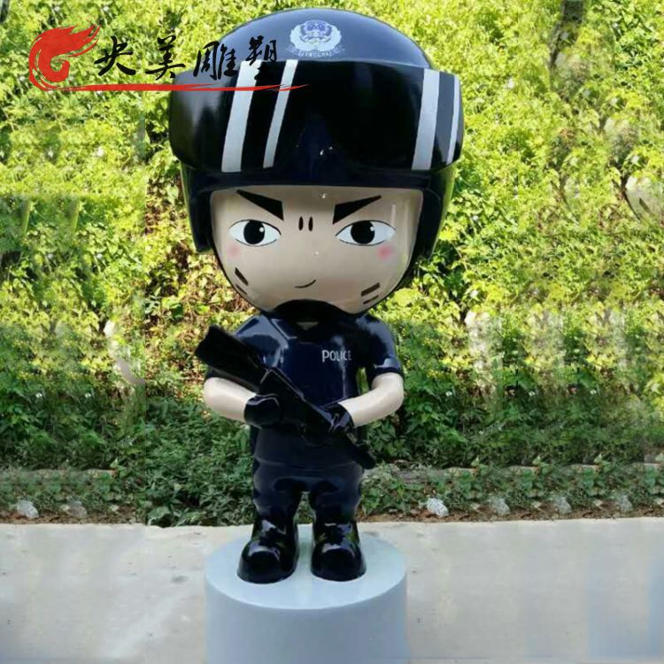 廣場擺放玻璃鋼宣傳卡通警察人物雕塑圖片