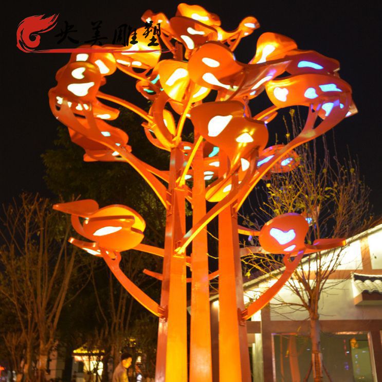 園林?jǐn)[放不銹鋼抽象樹(shù)亮化雕塑圖片