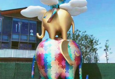 商場戶外擺放玻璃鋼彩繪大象雕塑