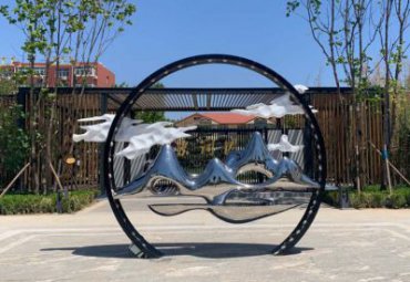 樓盤(pán)裝飾不銹鋼圓環(huán)假山景觀雕塑